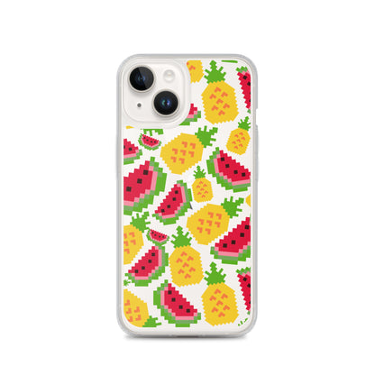 Retro Pixel Fruits Clear iPhone Case for iPhone 15-11 All Sizes