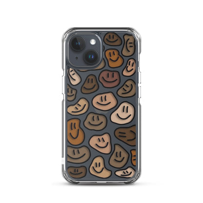 Brown Smiley Faces Clear iPhone Case - iPhone 15-11 All Sizes