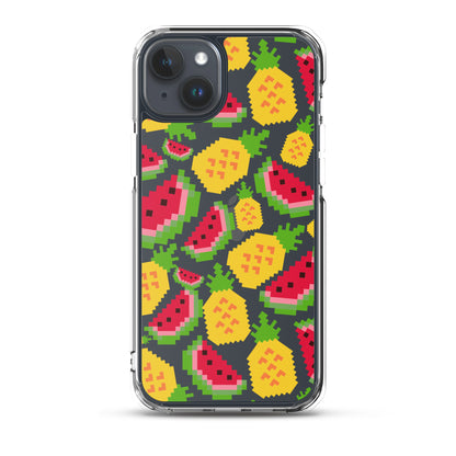 Retro Pixel Fruits Clear iPhone Case for iPhone 15-11 All Sizes