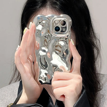 Wavy Chrome Silver Plating iPhone Case - Lens Protection